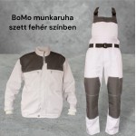 BoMo munkaruha szett, kantáros nadrág+kiskabát fehér színben